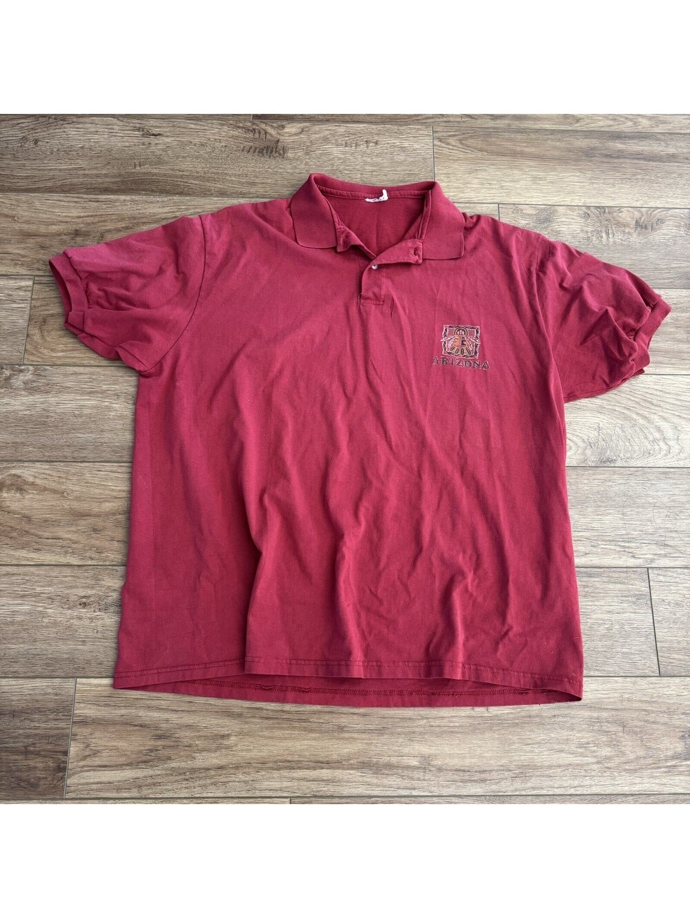 Vintage 90s Arizona Southwestern Graphic Polo Shirt Red XXL